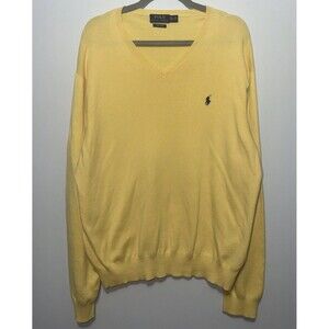 Polo Ralph Lauren Pullover Sweater Mens XXL VNeck 100% Pima Cotton Yellow